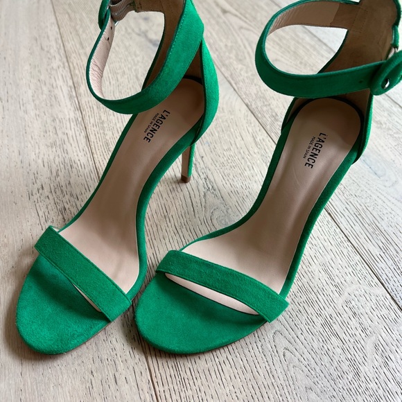 L’AGENCE Green Real Leather and Velvet Heels NWOT - Picture 6 of 11